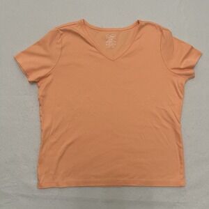 L.L.Bean Petite Peach V-Neck Short Sleeve Pima Cotton T-Shirt Women's S Pet